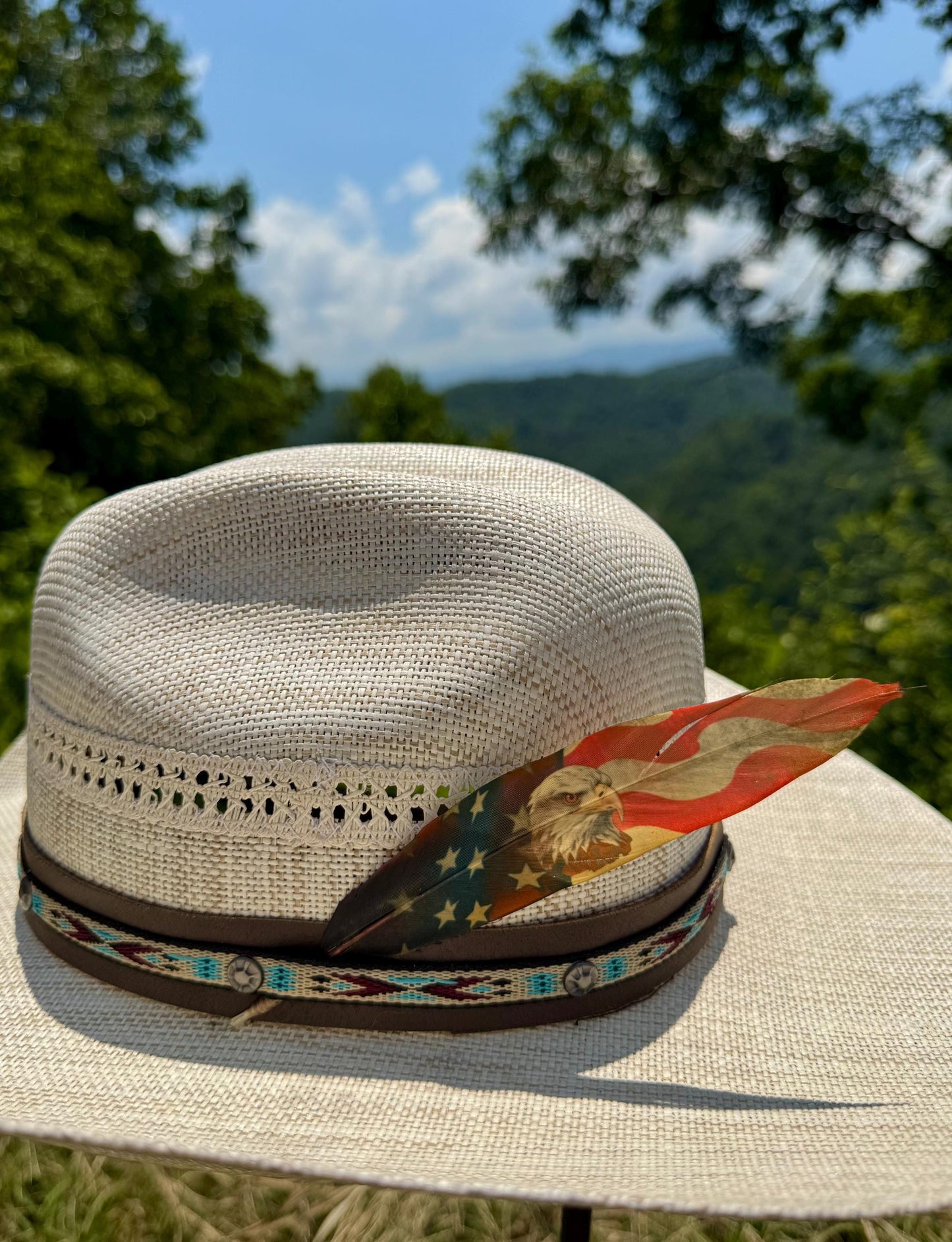 Patriotic Flag Western Hat Feather