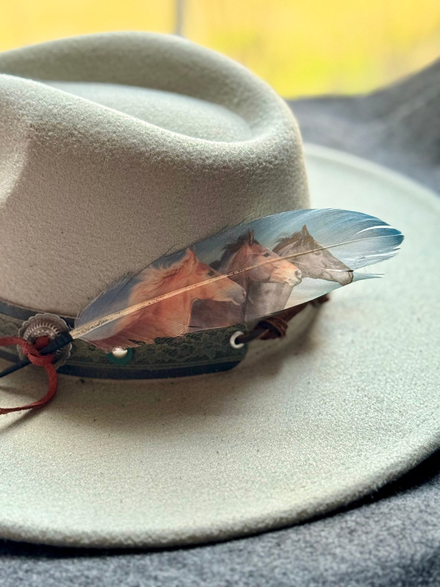 Blue Wild Horses Western Hat Feather