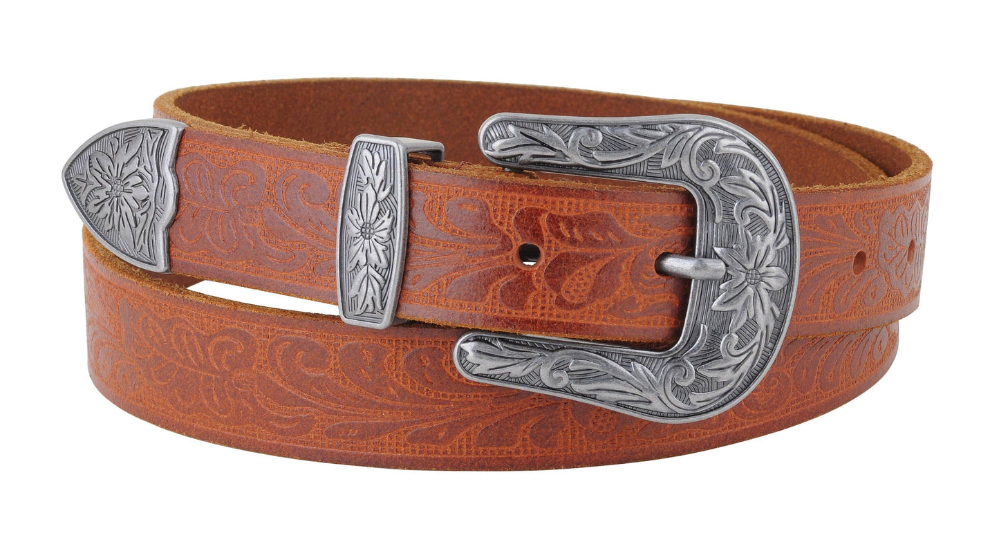 Western Tooled VintageBuckle Leather Belt