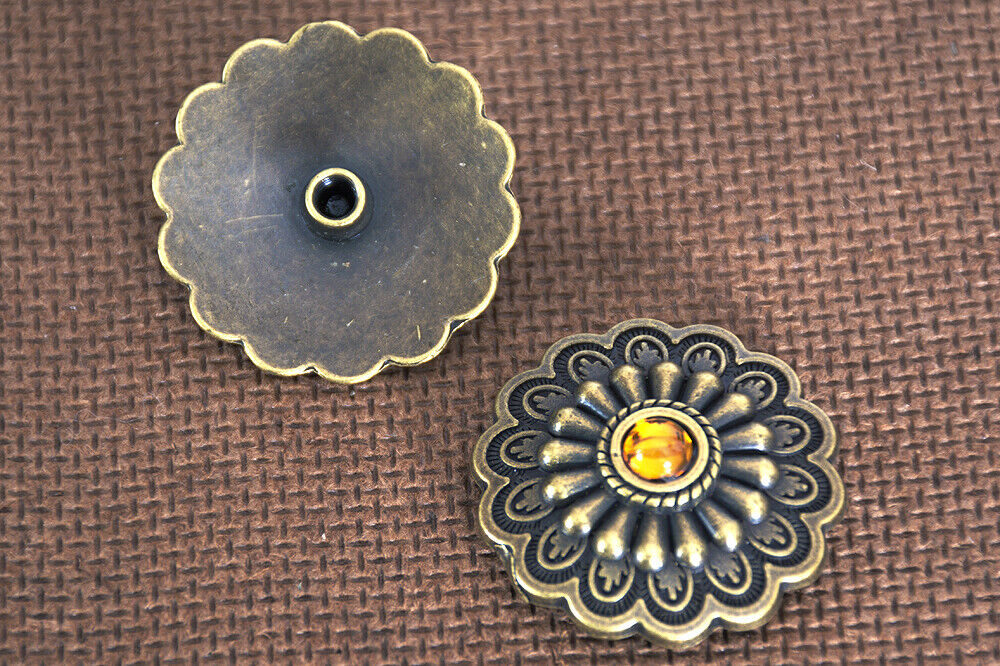 1 Pcs Hilason Antique Brass Berry Concho Topaz Stone Saddle Horse 1.25"