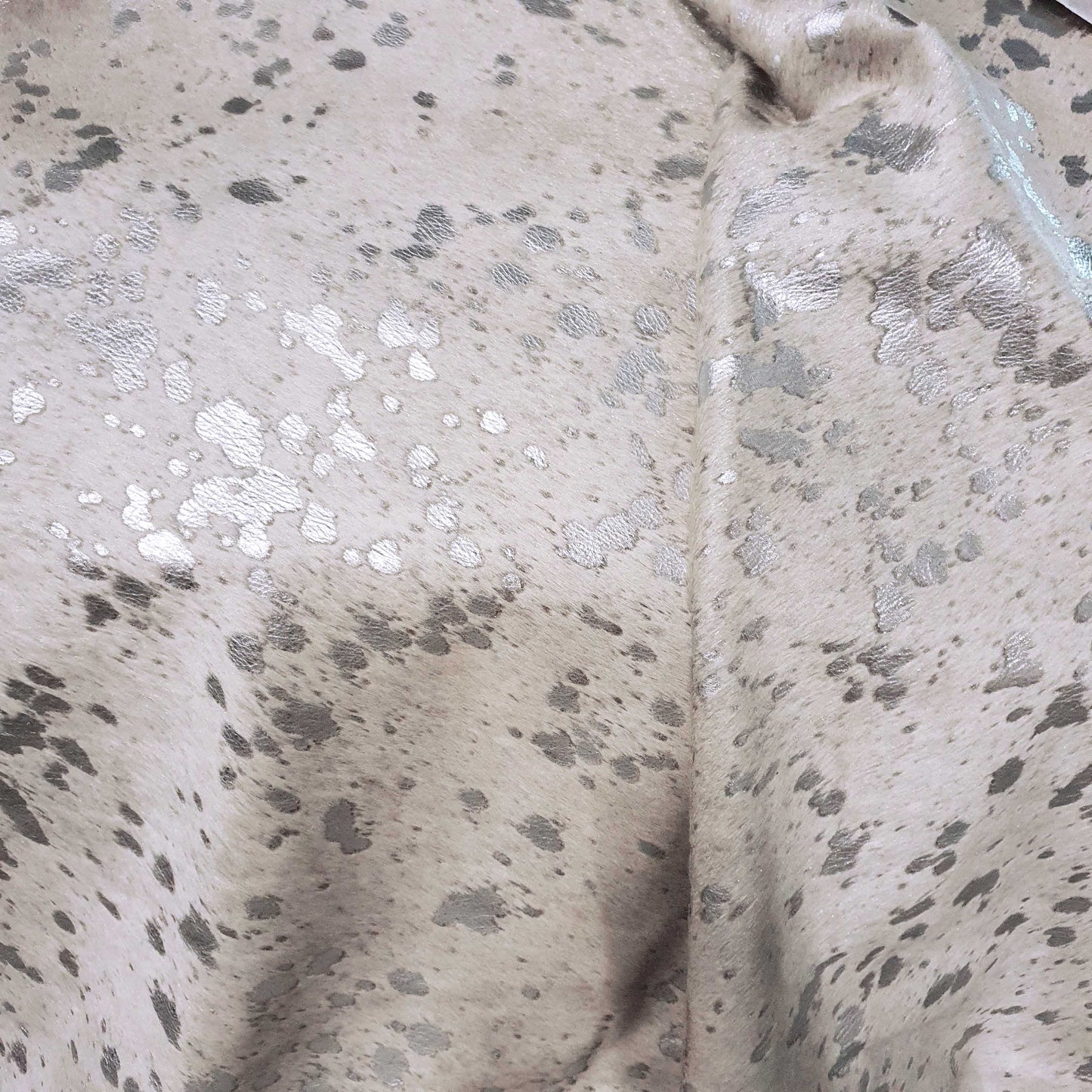 Silver Metallic On White Cowhide Rug