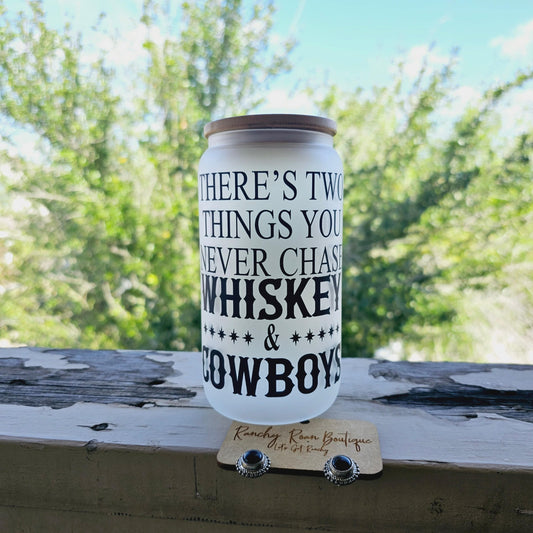 Whiskey & Cowboys Frosted Glass 16 oz Western Tumbler