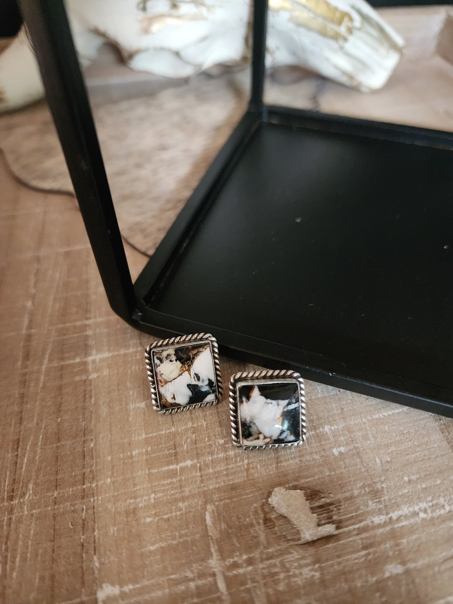 JUDITH DIXON WHITE BUFFALO AND BRONZE SQUARE STUDS