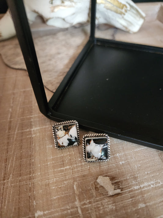 JUDITH DIXON WHITE BUFFALO AND BRONZE SQUARE STUDS