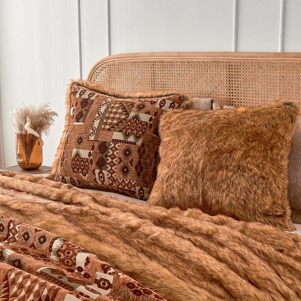 Kilim Chenille Faux Fur Blanket - Orange