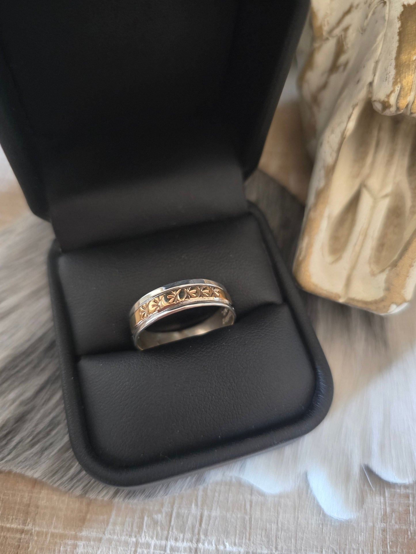 JUANITA PINO STERLING SILVER AND 14KT GOLD BAND