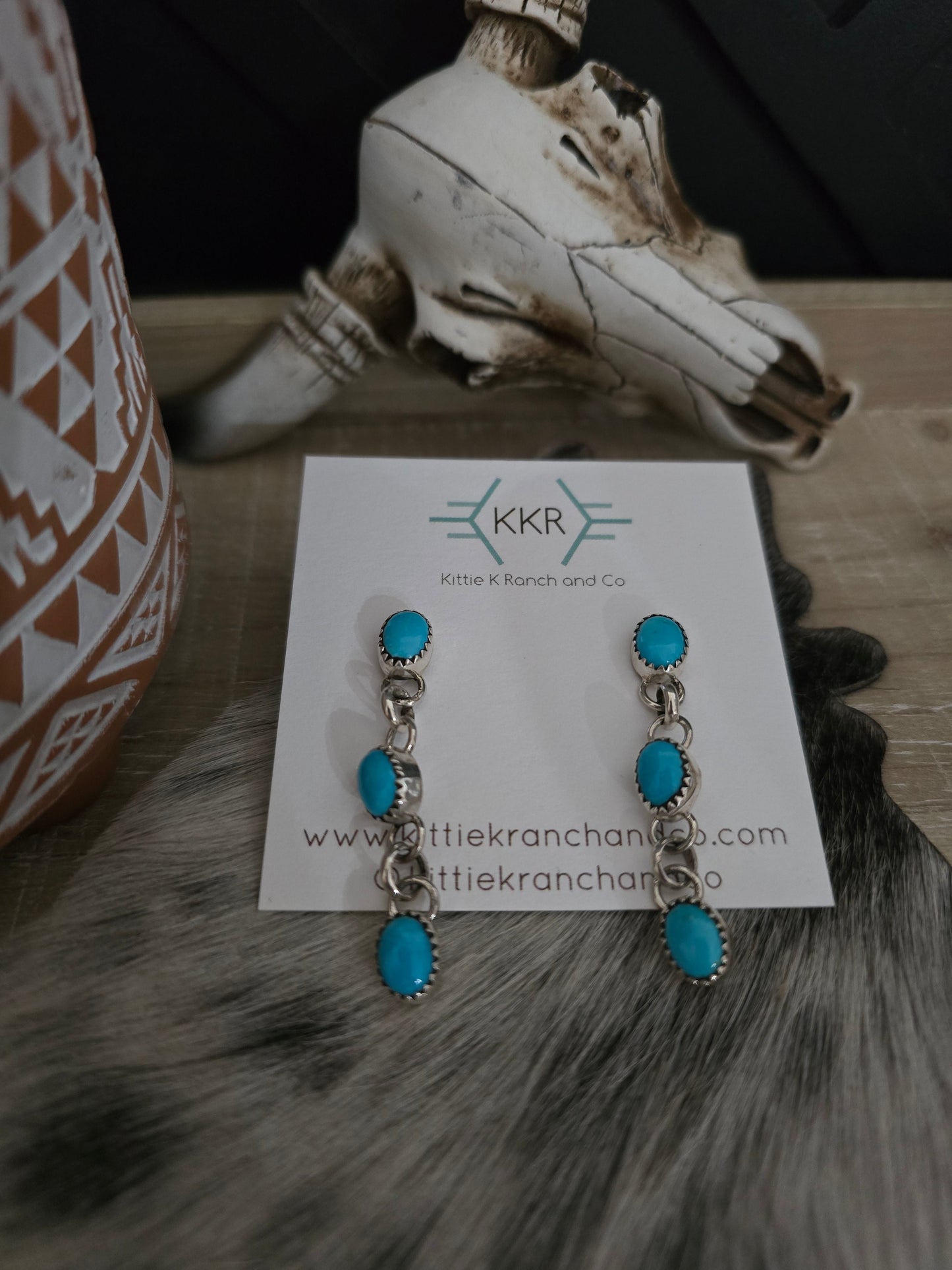 JEANETTE YAZZIE TURQUOISE LINK DANGLE EARRINGS