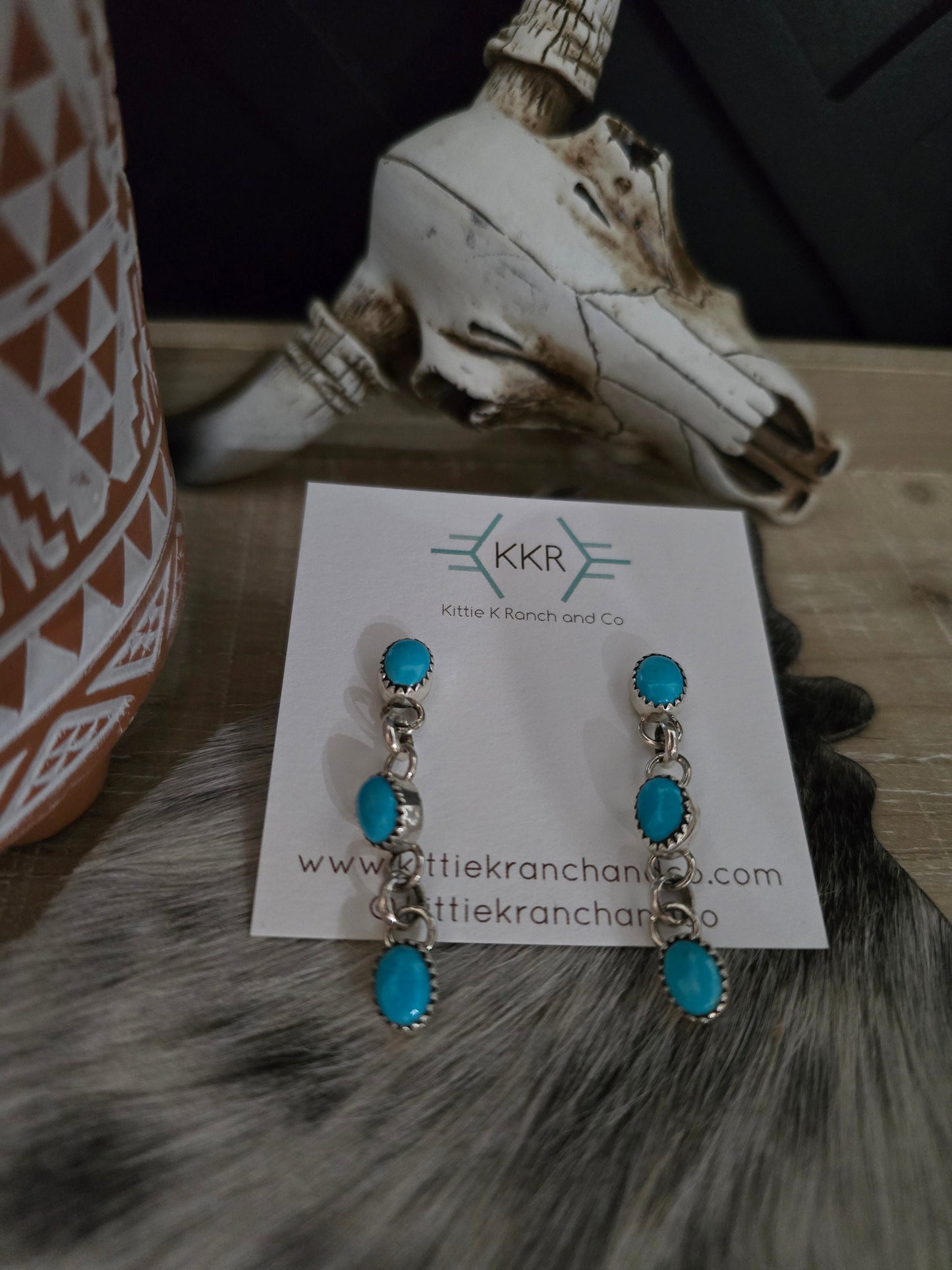 JEANETTE YAZZIE TURQUOISE LINK DANGLE EARRINGS