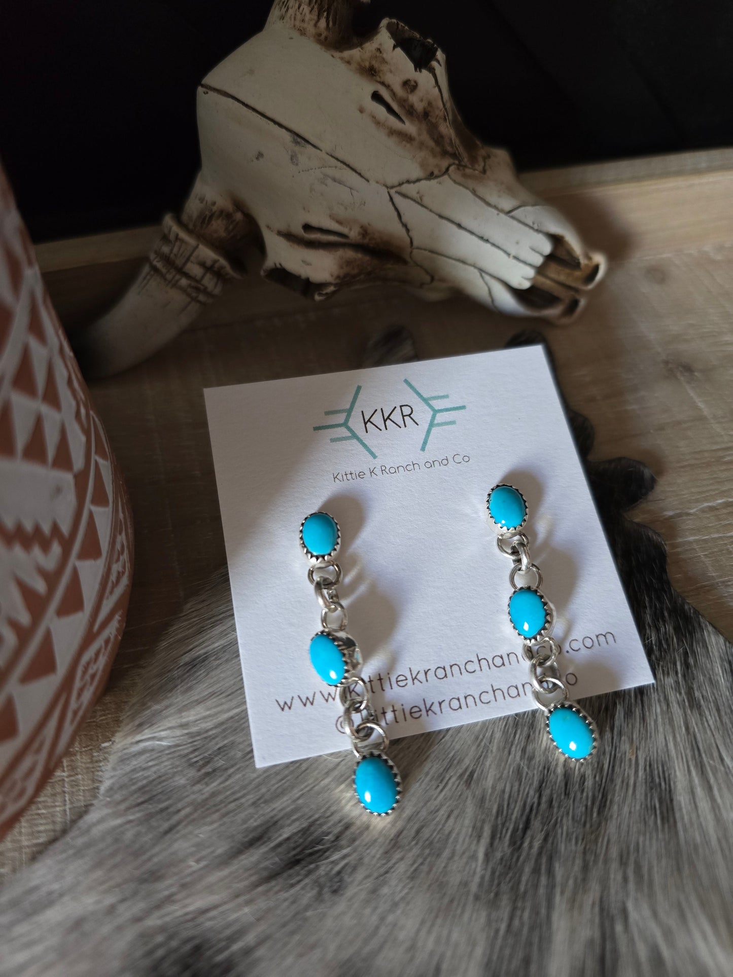 JEANETTE YAZZIE TURQUOISE LINK DANGLE EARRINGS