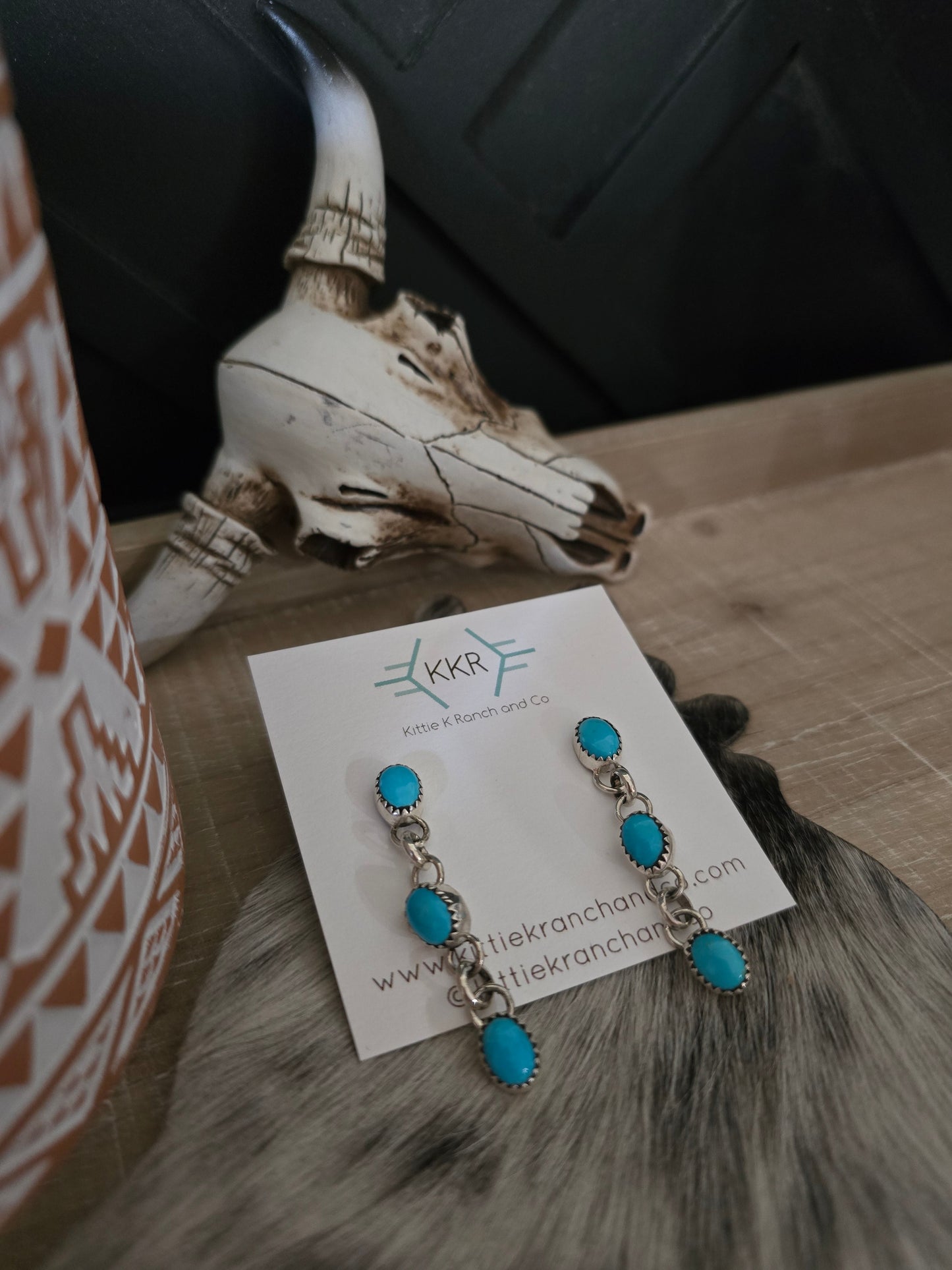 JEANETTE YAZZIE TURQUOISE LINK DANGLE EARRINGS