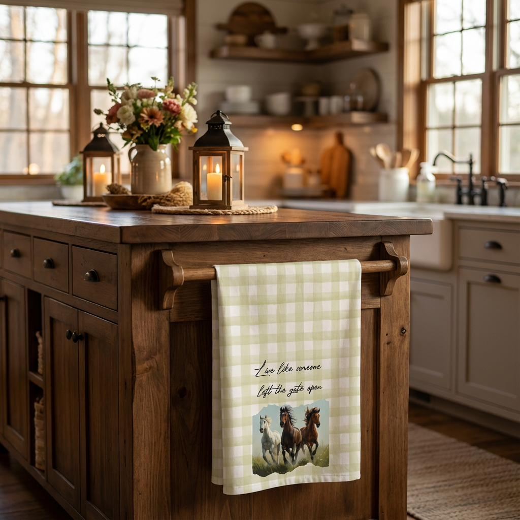 Rustic Horse Tea Towels, Farmhouse Kitchen Decor, Gift for Horse Lovers, Country Home, Eco-Friendly Cotton Towels
