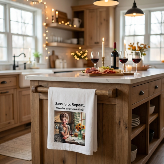 Sassy Wine-Themed Tea Towels, Vintage Style Kitchen Decor, Gift for Wine Lovers, Fun Housewarming Gift, Cute Home Essentials