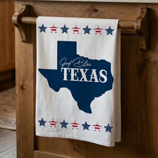 "God Bless Texas" Tea Towels - Perfect for Home Decor, Gifts, Kitchen Towels, Americana Style, Texas Pride