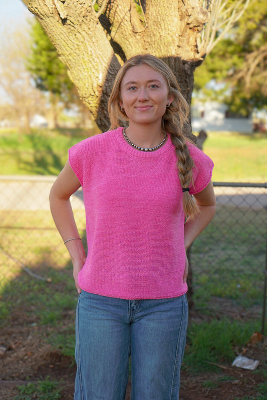 Candy Pink - Crew Neck Sweater Vest