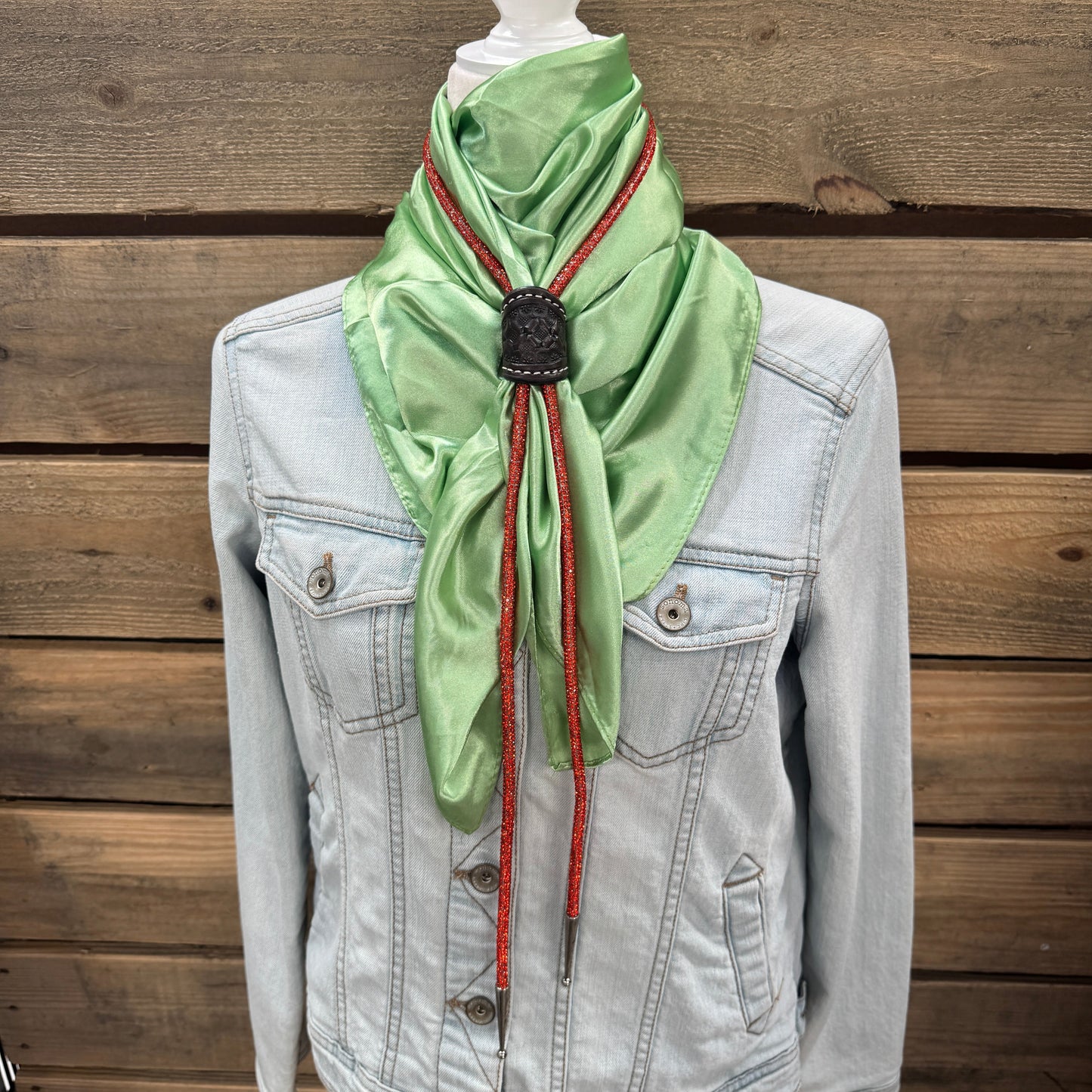 35X35" Solid Lime Wild Rag / Scarf - Leather Slide and Bolo Tie