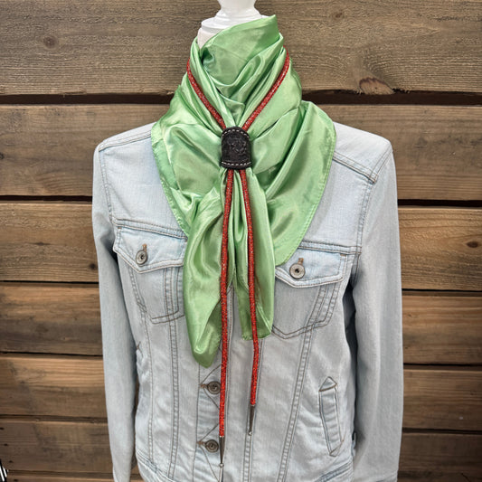 35X35" Solid Lime Wild Rag / Scarf - Leather Slide and Bolo Tie
