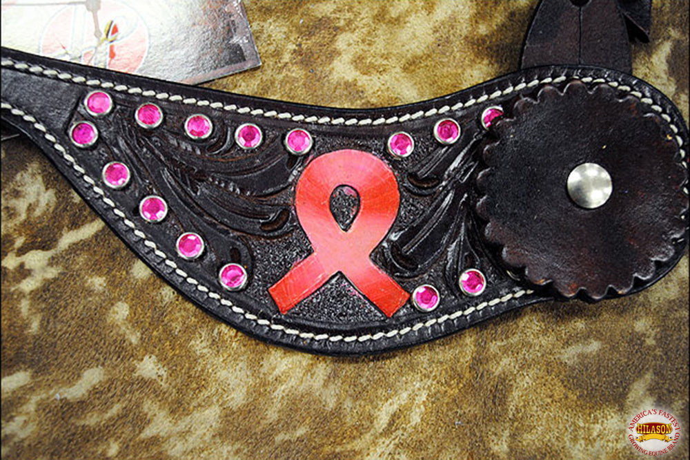 Hilason Western Ladies Spur Straps Leather W/ Red Breast Cancer Ribbon
