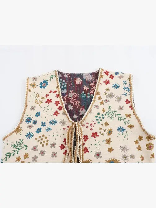 Floral Front tie Vest