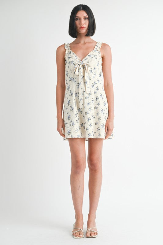 MINI RUFFLE BOW TIE DRESS