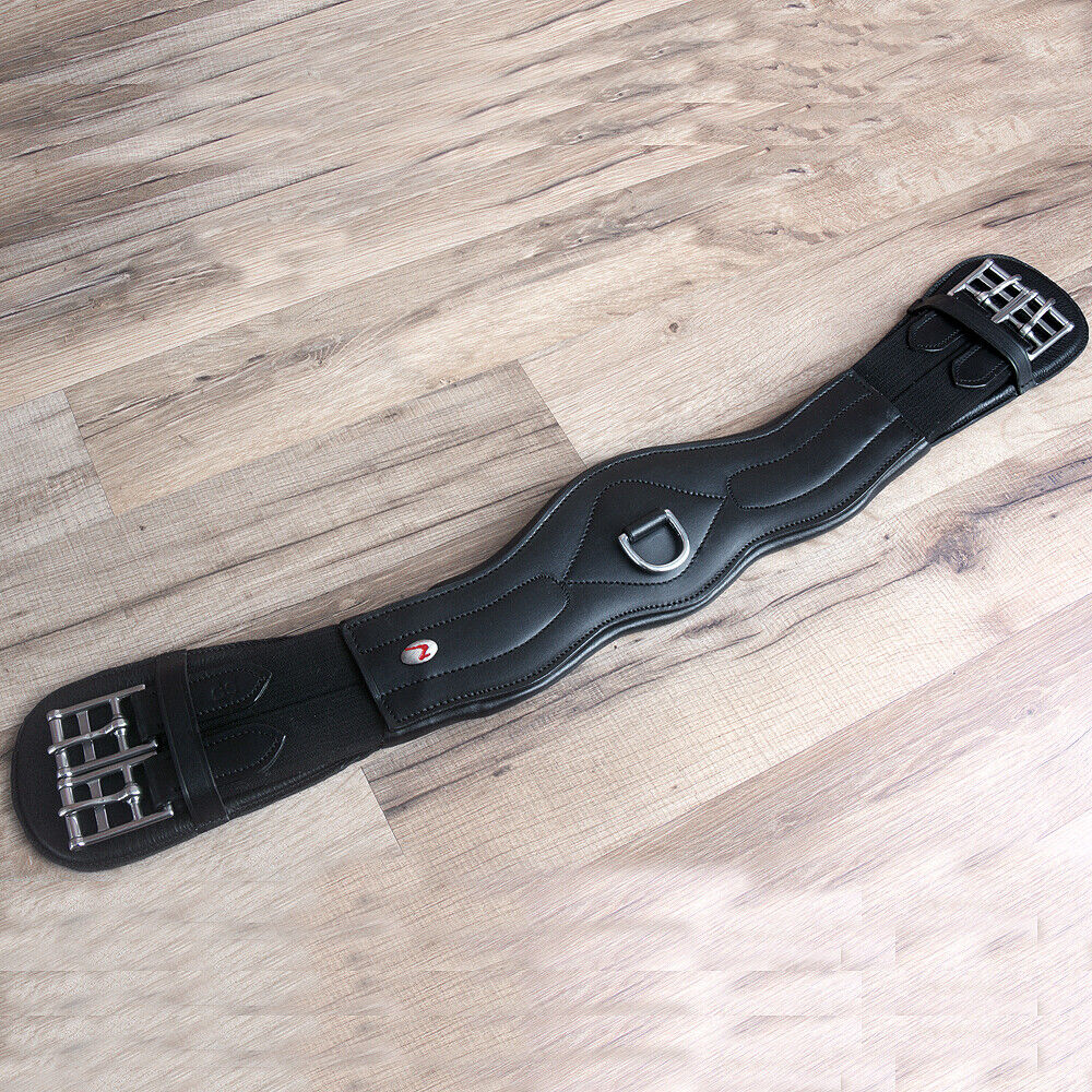 22" Horze Smooth Soft Leather Elastic Both End Dressage Horse Cinch Girth Black