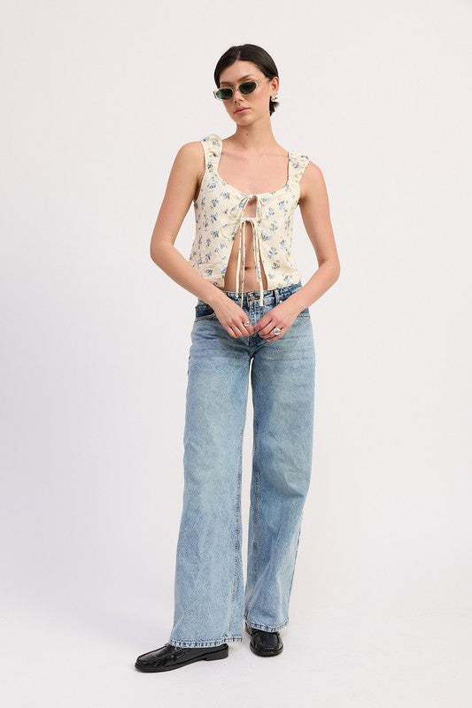 TIE FRONT PEASANT TOP