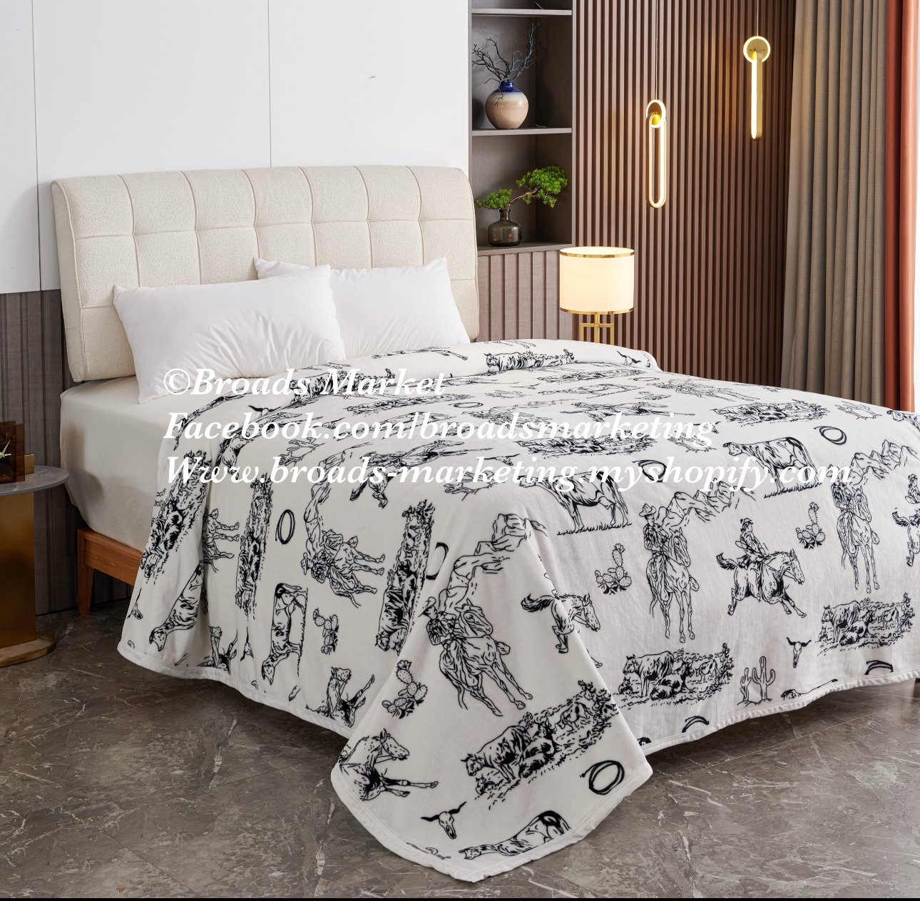 Barron Cowboy Black & White Super Plush Blanket