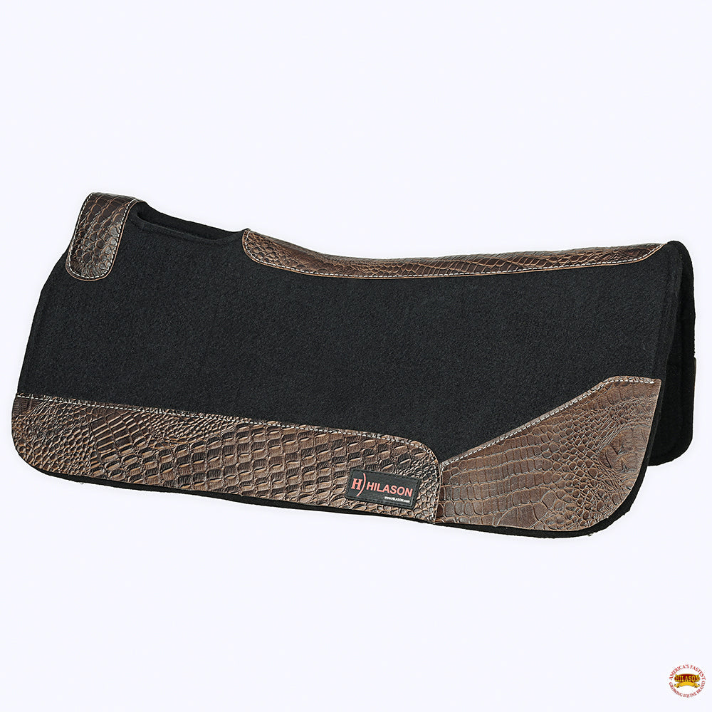 Western Wool Felt Horse Saddle Pad Dark Tan Alligator Print Leather