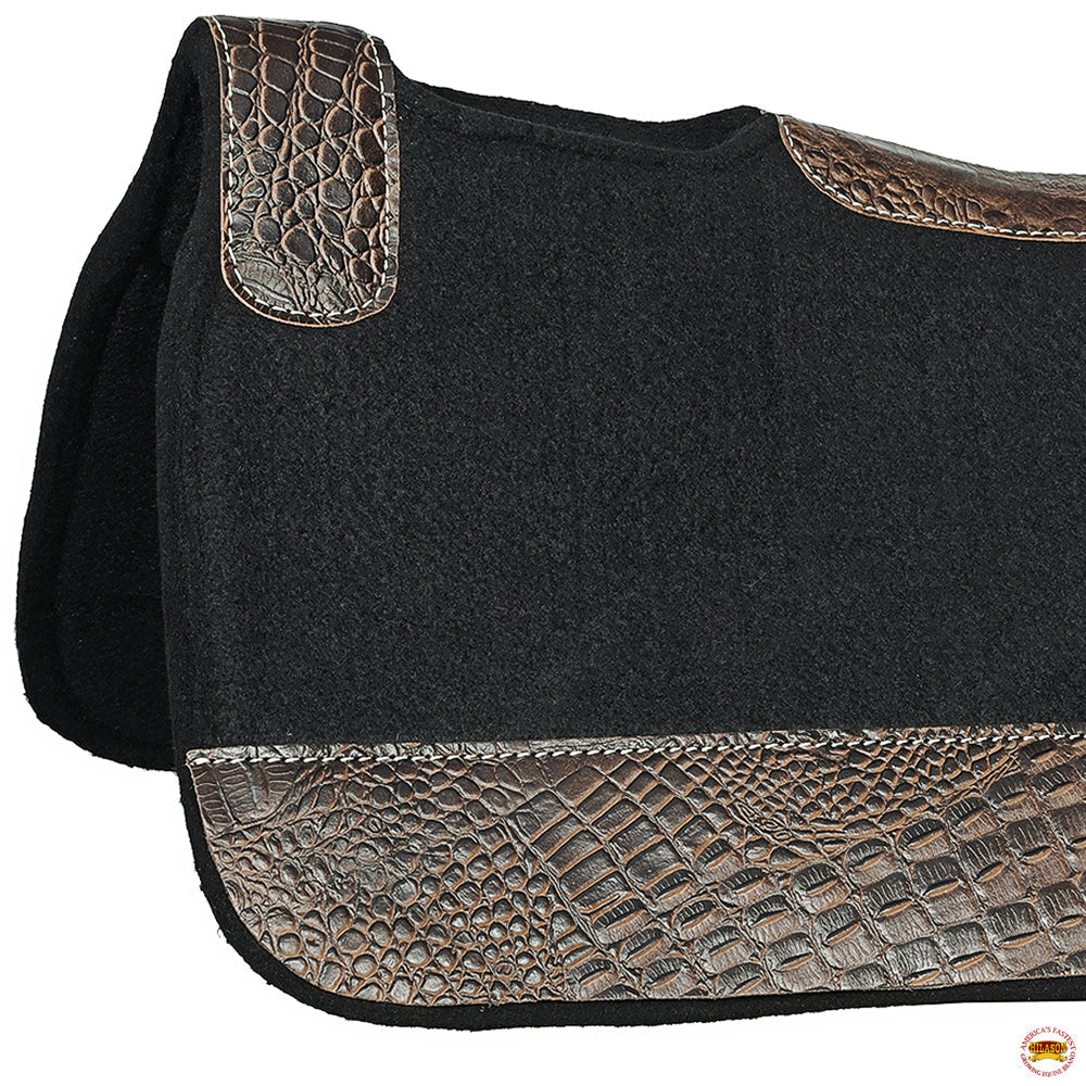 Western Wool Felt Horse Saddle Pad Dark Tan Alligator Print Leather