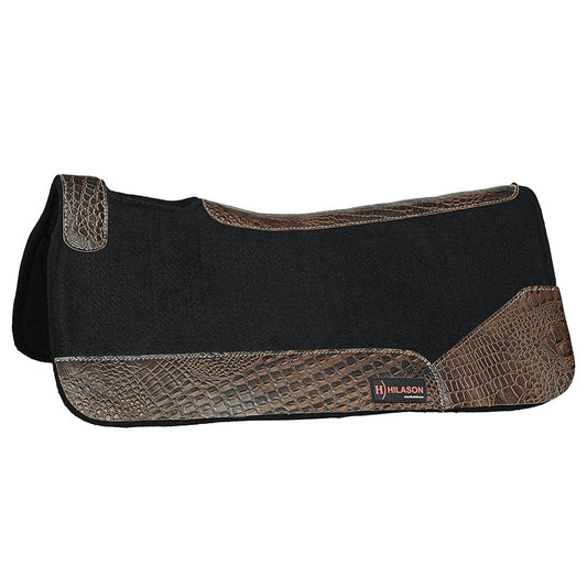 Western Wool Felt Horse Saddle Pad Dark Tan Alligator Print Leather
