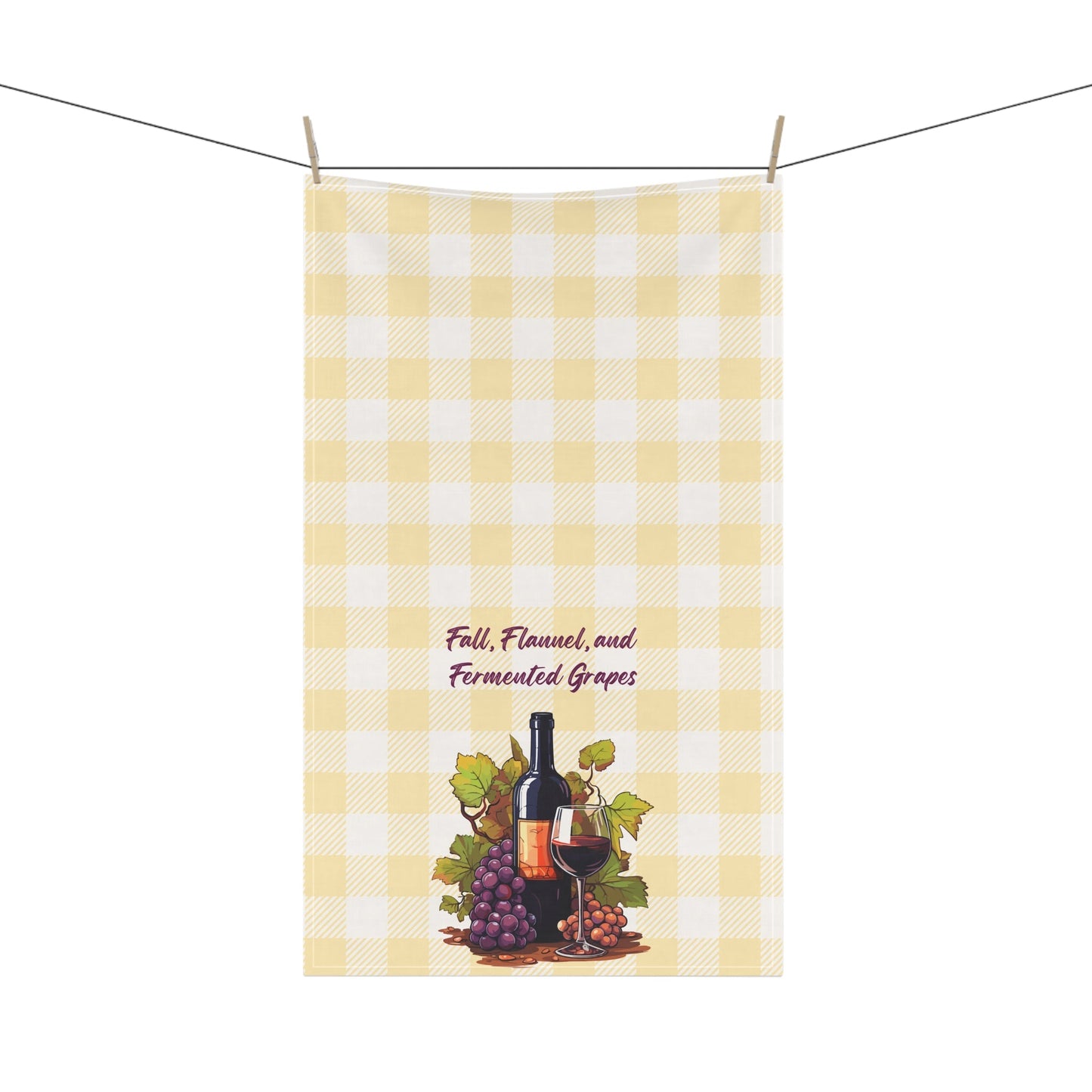"Fall, Flannel and Fermented Grapes" Autumn Wine-Themed Tea Towels, Rustic Kitchen Decor, Festive Gift for Wine Lovers, Seasonal Home Accent, Fall Cooking Essentials