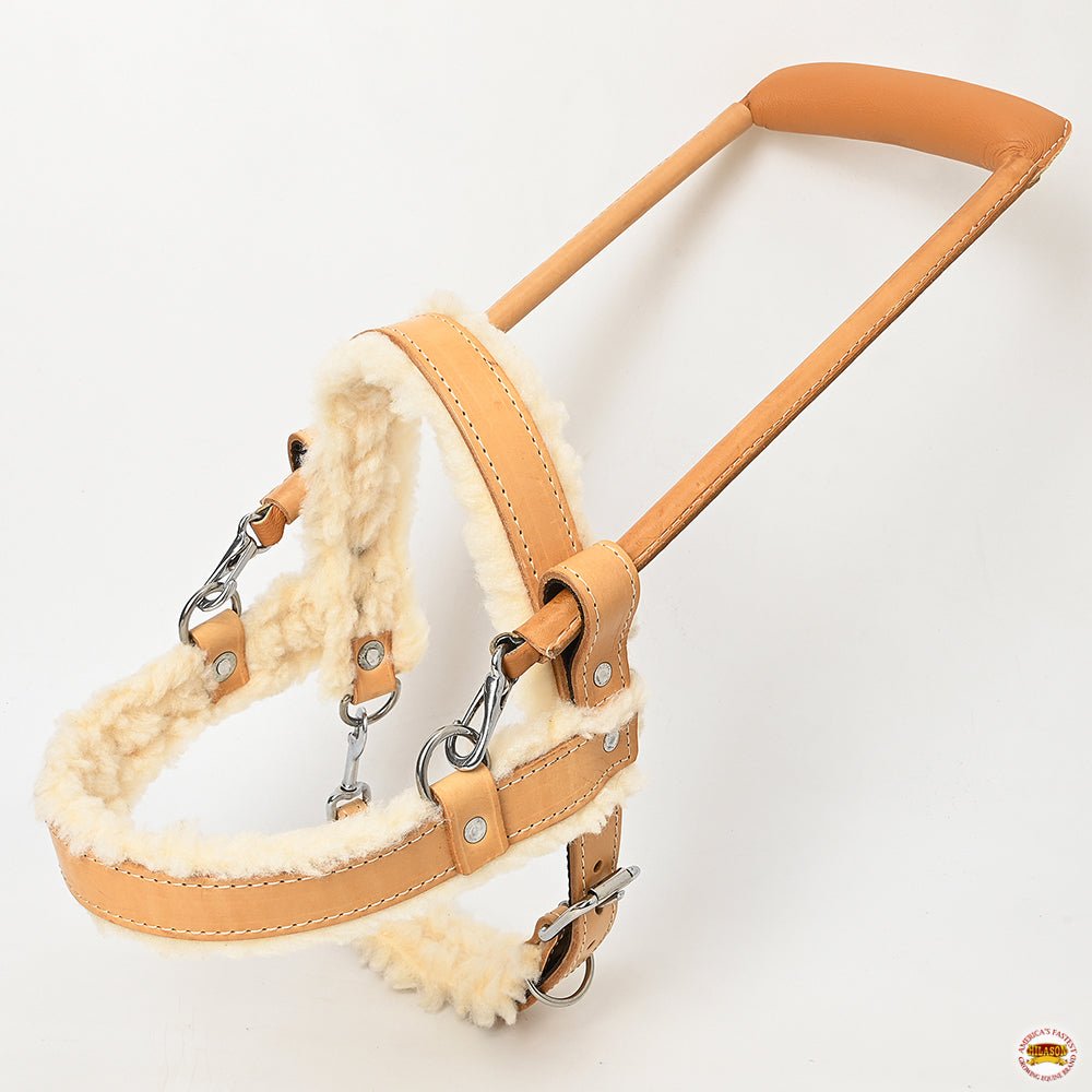 HILASON Guide Dog Harness Tan Fleece Padded Genuine Leather with Handle Tan | Dog Harness with Adjustable Straps |Fleece Dog Harness with Handle for Training | Breathable Dog Harness | Therapy Dog Harness