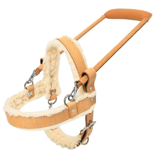 HILASON Guide Dog Harness Tan Fleece Padded Genuine Leather with Handle Tan | Dog Harness with Adjustable Straps |Fleece Dog Harness with Handle for Training | Breathable Dog Harness | Therapy Dog Harness