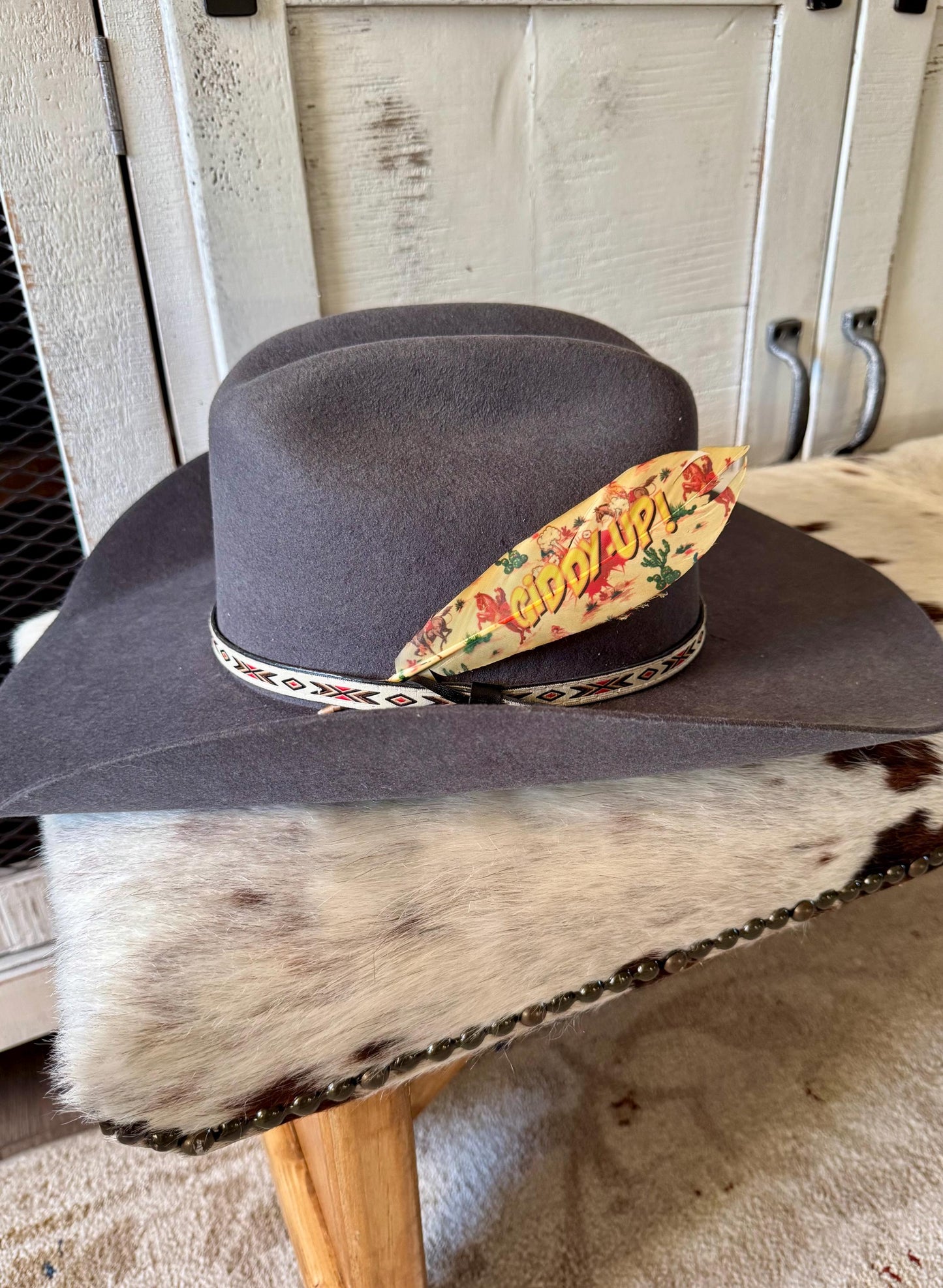 Giddy Up Vintage Cowgirl Hat Feather