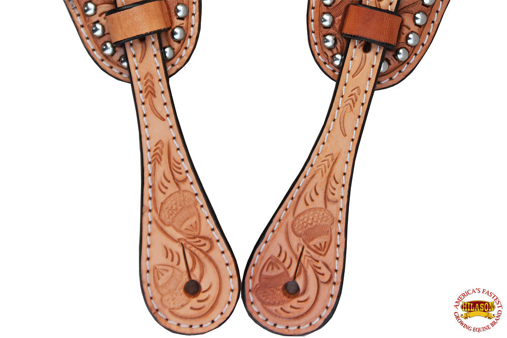 Hilason Western Spur Straps Leather Acorn Tool - Light Oil