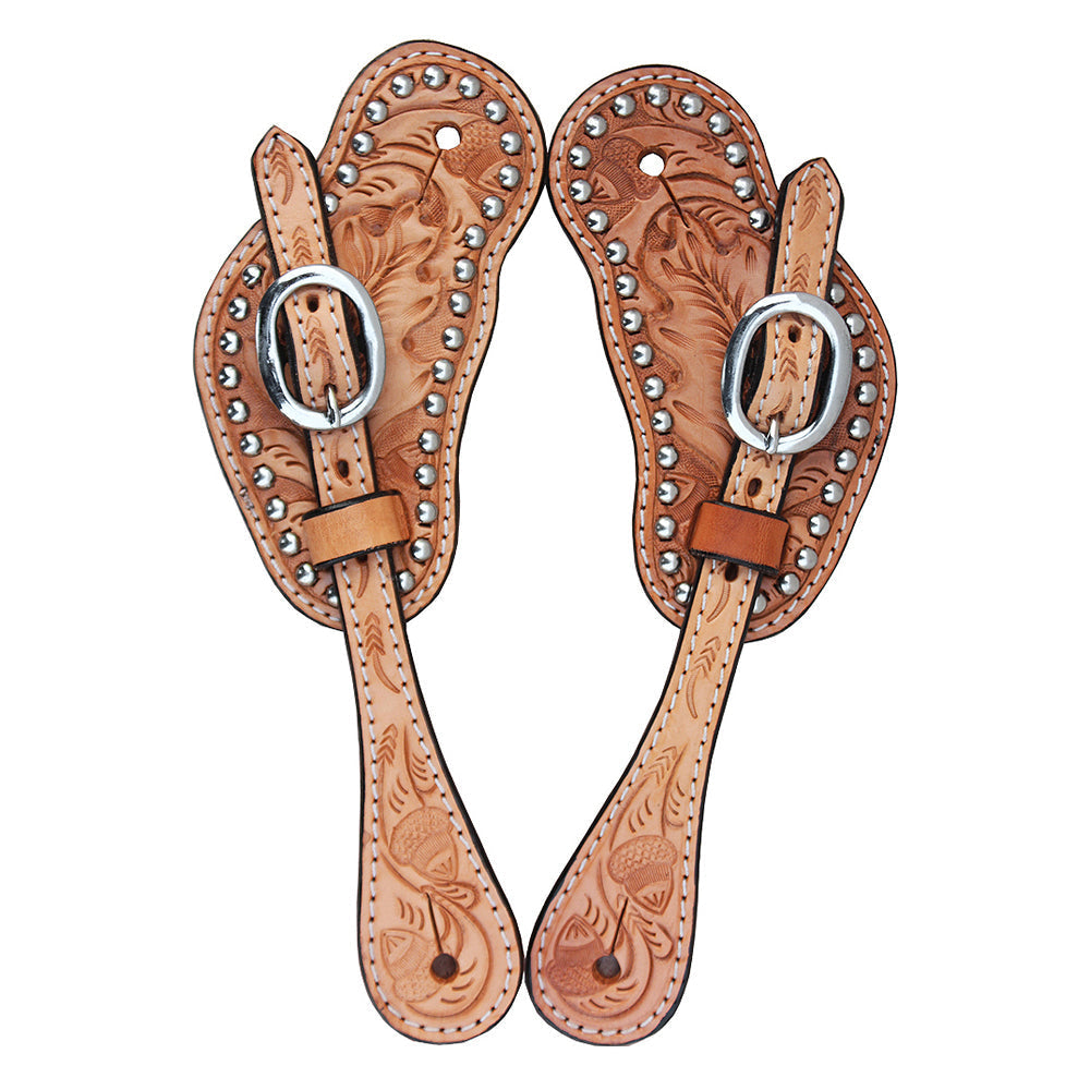 Hilason Western Spur Straps Leather Acorn Tool - Light Oil