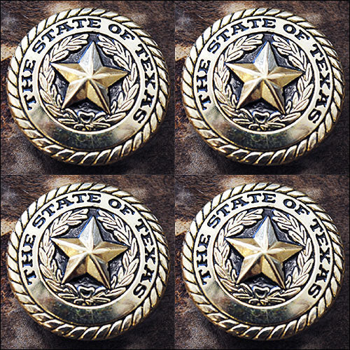 Screw Back Concho State Of Texas Star W/ Rope Edge Saddle