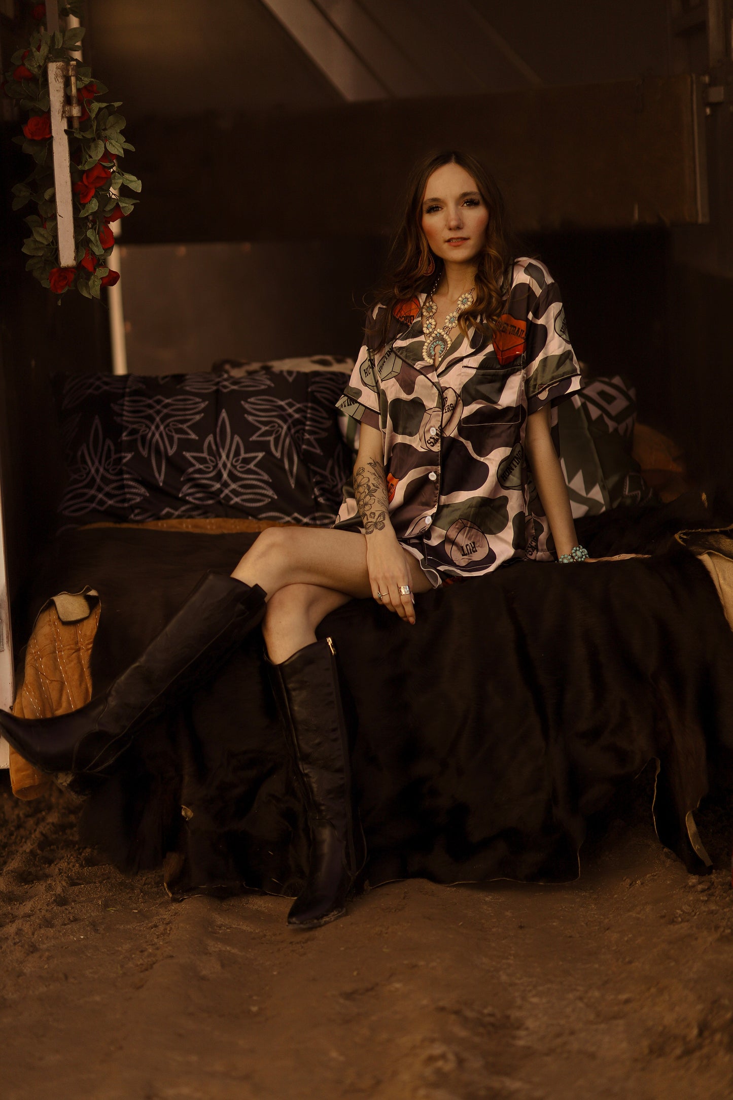 Duck Camo Hunting Candy Heart Silky Pajama Set