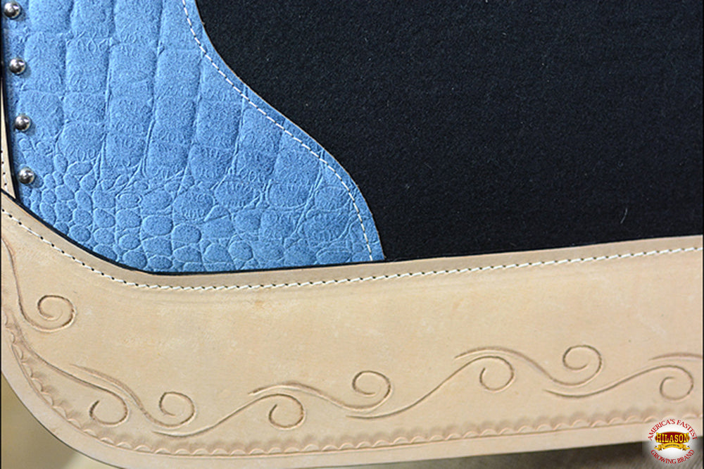 Western Wool Felt Horse Saddle Pad With Alligator Print Leather