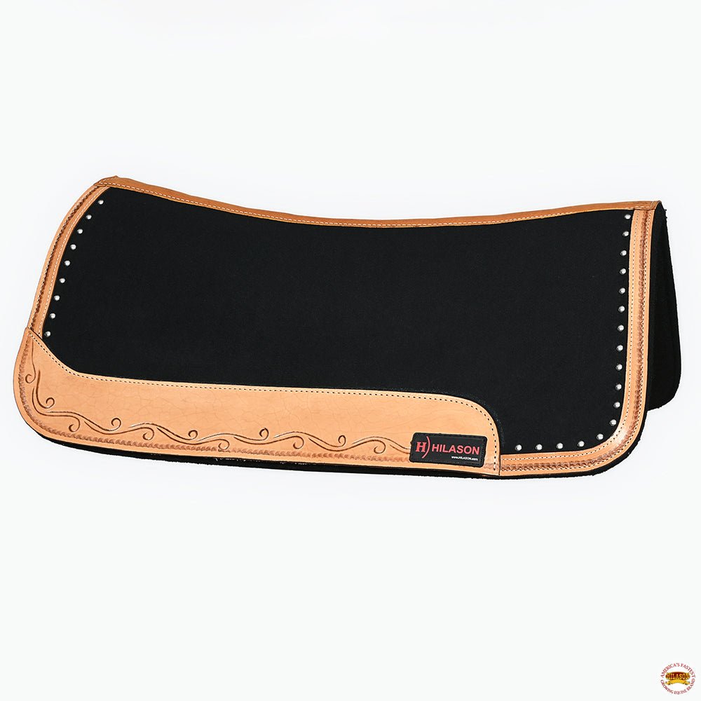 Hilason Western Wool Felt Horse Saddle Pad With Leather Border Black