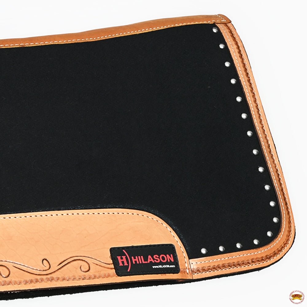 Hilason Western Wool Felt Horse Saddle Pad With Leather Border Black