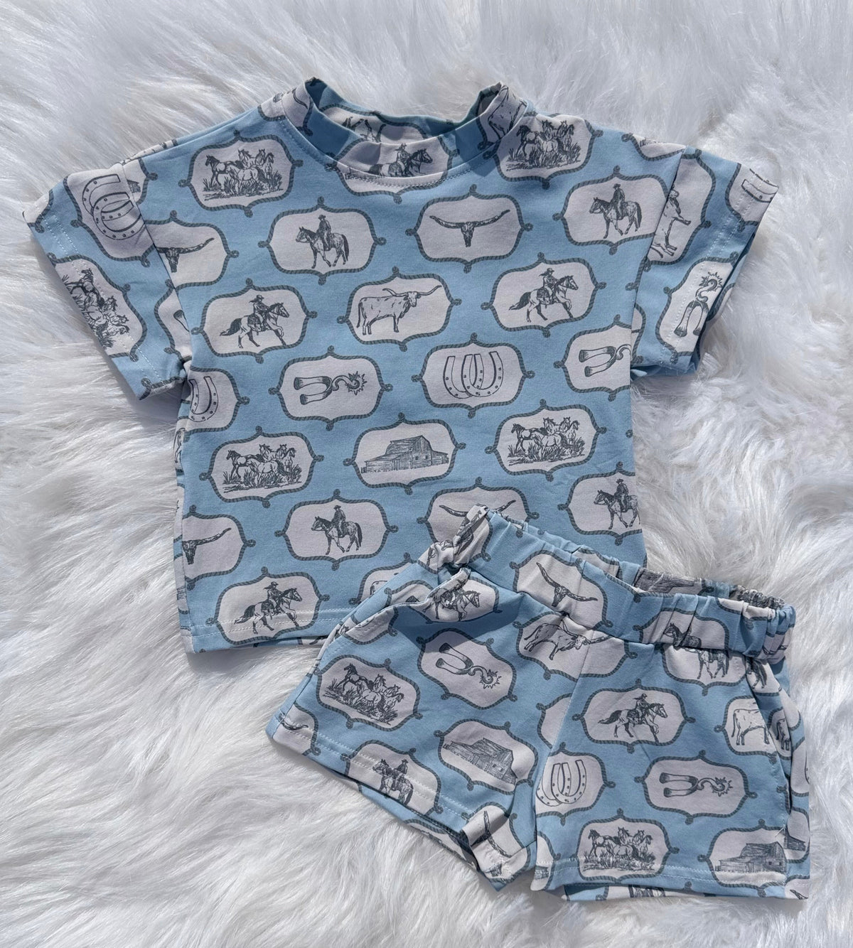 Blue western short set  (FINAL SALE)