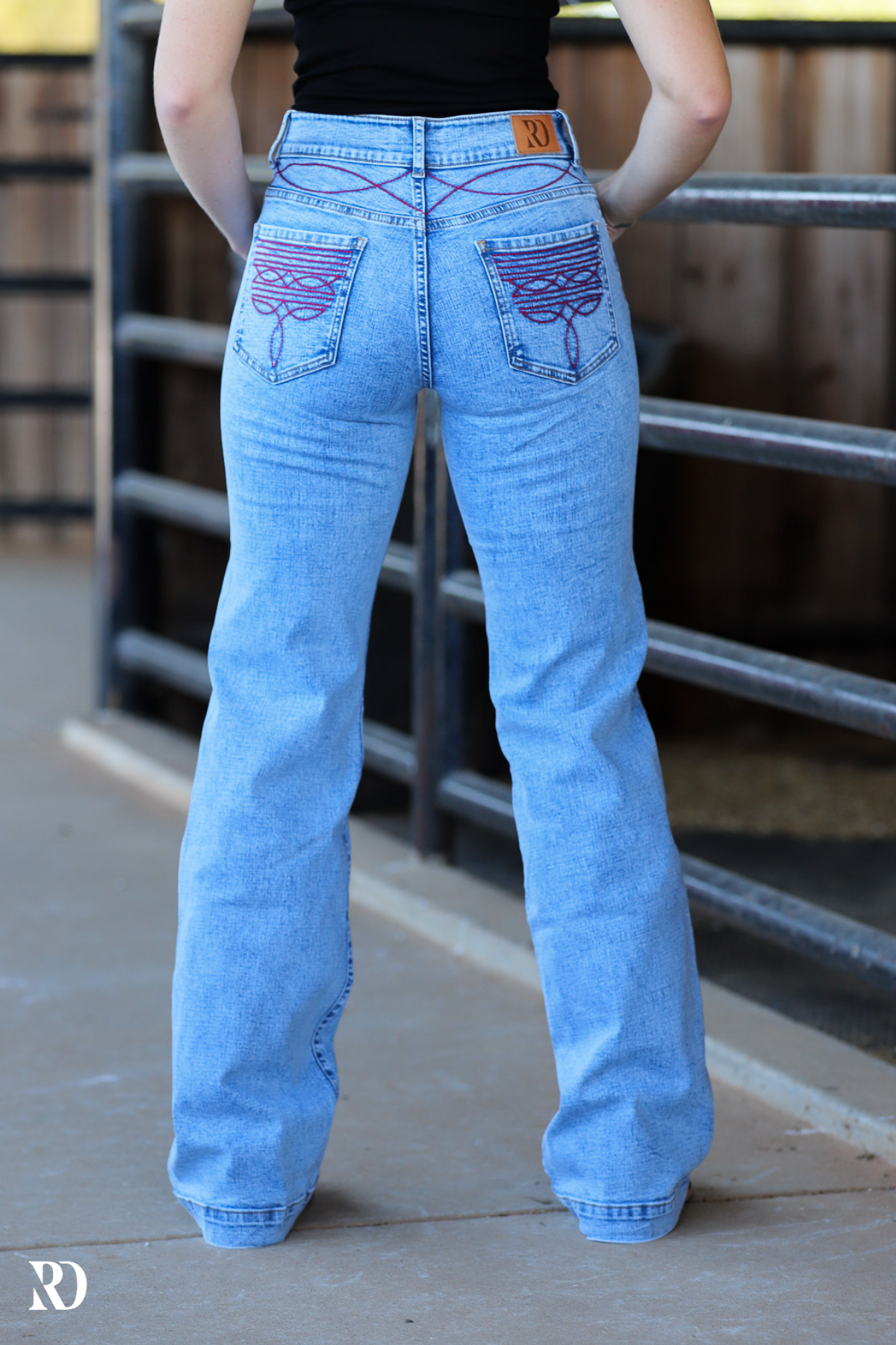 CHEYENNE TROUSERS - ACID WASH RED POCKET