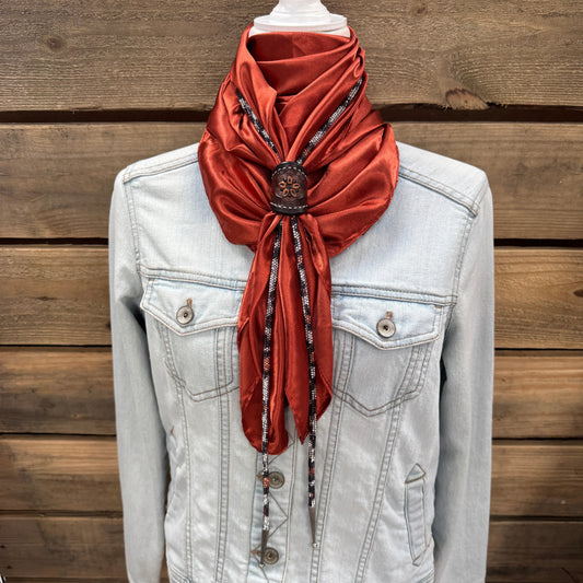 35X35" Solid Rust Wild Rag / Scarf - Leather Slide and Bolo Tie