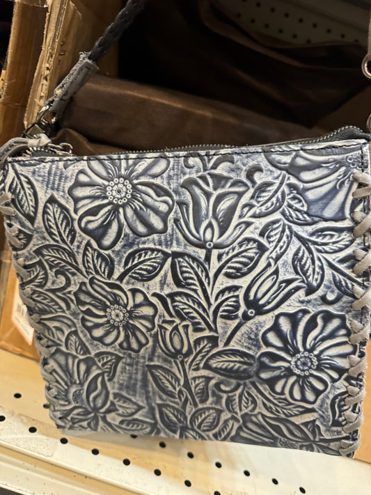 Floral Tooled Leather Crossbody Purse