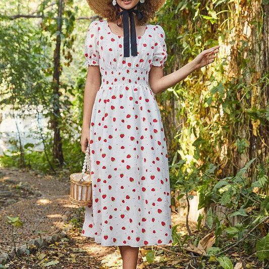 Strawberry Fields Summer Dress - Playful Floral Chiffon Dress for Women