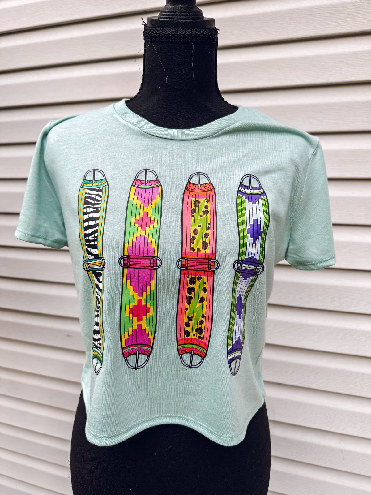 Colorful Cinches Crop Tee (Aqua)