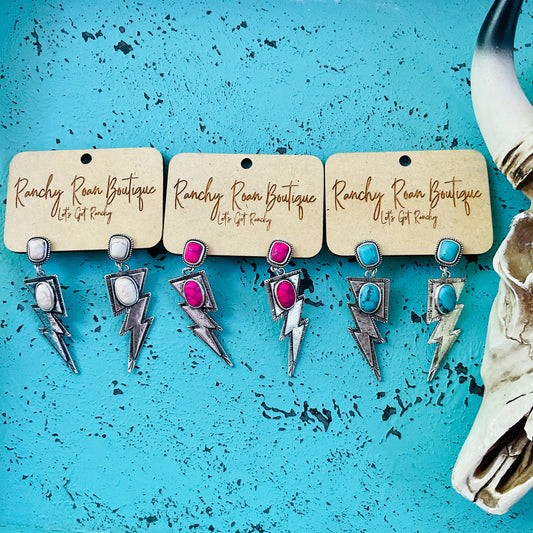 Thunder Bolt Turquoise Statement Earrings