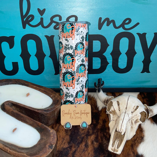 Punchy Turquoise Cowhide Western 20oz Skinny Tumbler