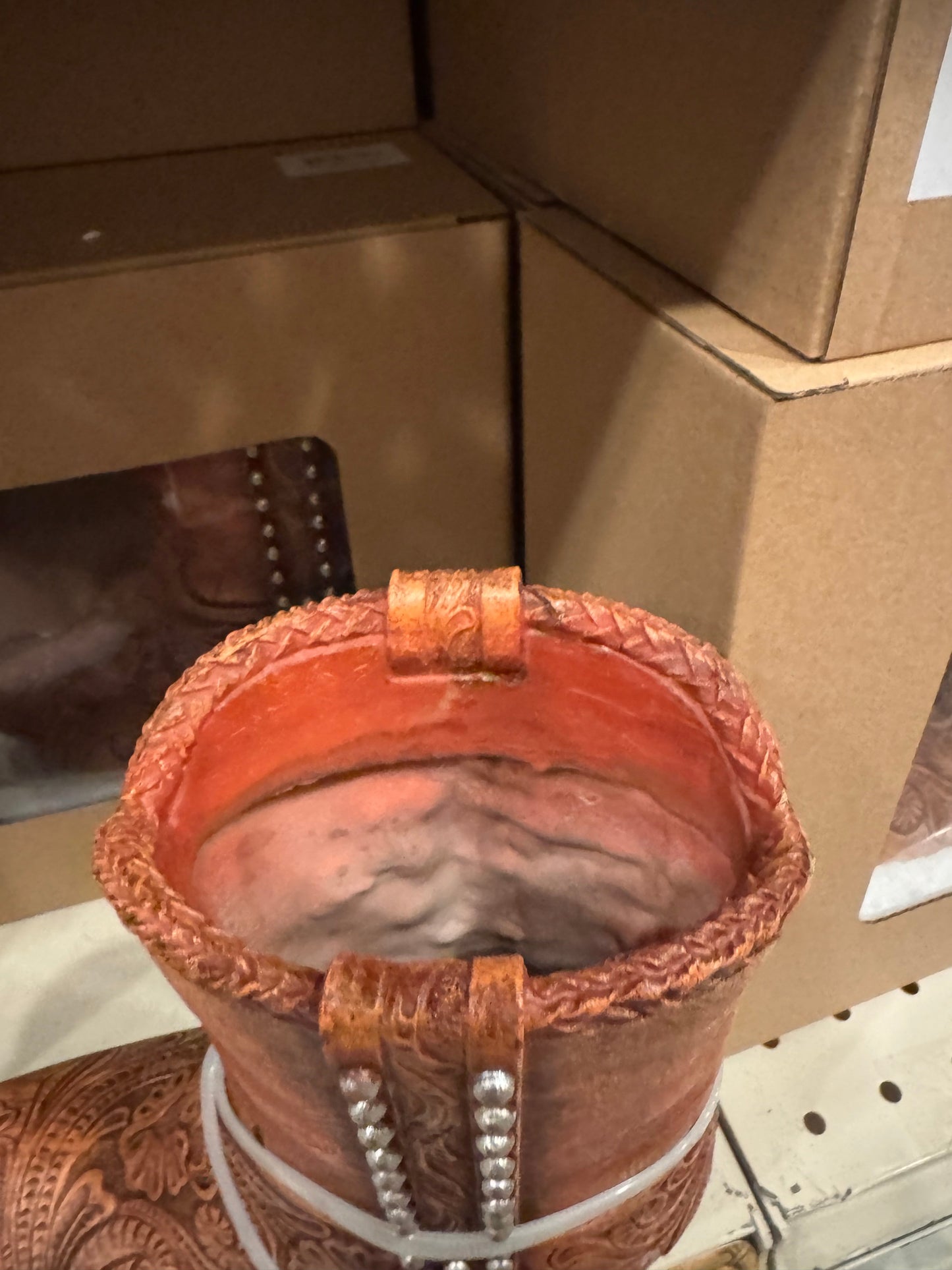 RA7153 Studded Tan Tooled Boot Vase