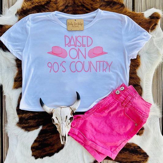 Raised on 90’s Country Pink Boho Western Cropped Tee